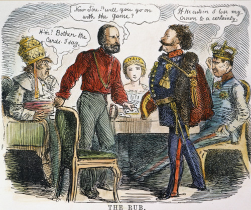 Garibaldi Cartoon, 1860. /Nthe Meeting Of Giuseppe Garibaldi And King Victor Emmanuel Ii Near Naples, 26 October 1860. Contemporary English Cartoon. Poster Print by Granger Collection - Item # VARGRC0009601