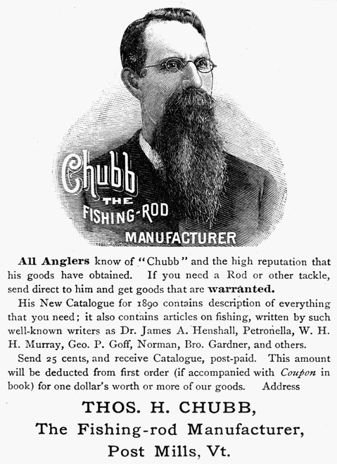 Fishing Rods, 1890. /Nportrait Of Thomas Chubb, The Fishing Pole Manufacturer. American Magazine Advertisement, 1890. Poster Print by Granger Collection - Item # VARGRC0080345