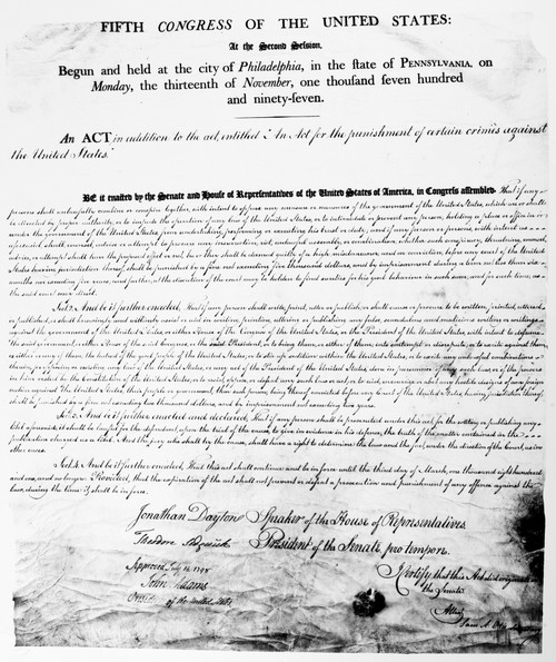 Sedition Act, 1798. /N'An Act For The Punishment Of Certain Crimes Against The United States.' The Fourth And Last Of The Alien And Sedition Acts Enacted In The Summer Of 1798. Poster Print by Granger Collection - Item # VARGRC0128605