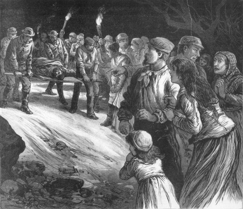 Coal Mine Disaster, 1884. /Ngathering The Remains Of The Victims Of The Explosion At The Pocahontas Coal Mines, Virginia, 13 March 1884: Wood Engraving From A Contemporary American Newspaper. Poster Print by Granger Collection - Item # VARGRC0074552