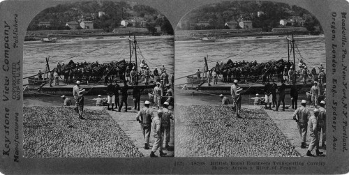 World War I: Cavalry. /Nbritish Royal Engineers Transporting Cavalry Horses Across A River In France. Stereograph, C1916. Poster Print by Granger Collection - Item # VARGRC0325479