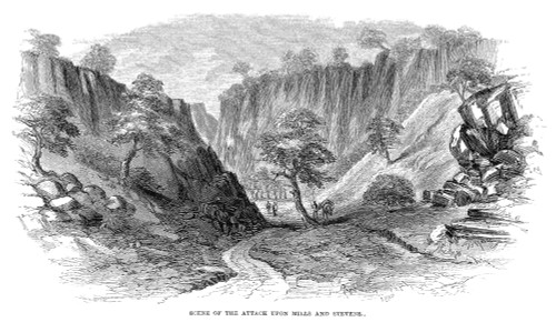 Arizona: Santa Cruz, 1865. /Nview Of A Road In Santa Cruz, Arizona, Where Miners J.B. Mills And Edwin Stevens Were Murdered By Apaches 1864. Wood Engraving, American, 1865. Poster Print by Granger Collection - Item # VARGRC0322658