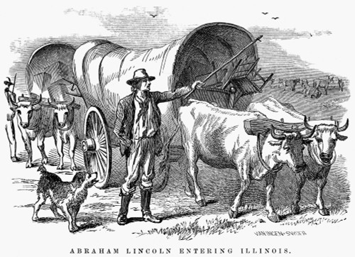 Abraham Lincoln /N(1809-1865). 16Th President Of The United States. Lincoln Entering Illinois In 1830. Wood Engraving, American, 1868. Poster Print by Granger Collection - Item # VARGRC0030988