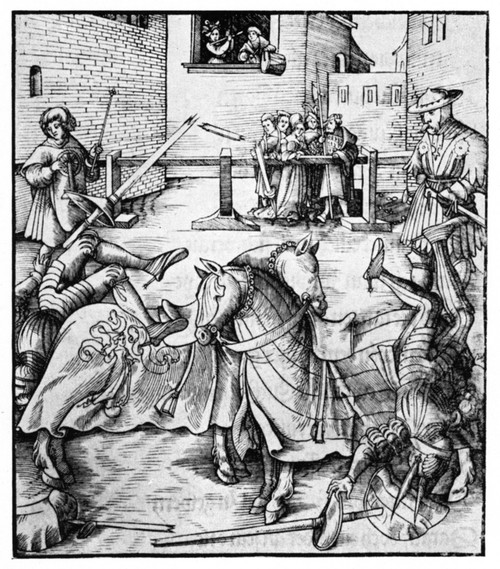 Knights: Joust, 1517. /Ntwo Knights Jousting. German Woodcut Illustrating The 'Theuerdank,' An Allegorical Poem By Melchiol Pfintzing, 1517. Poster Print by Granger Collection - Item # VARGRC0269064