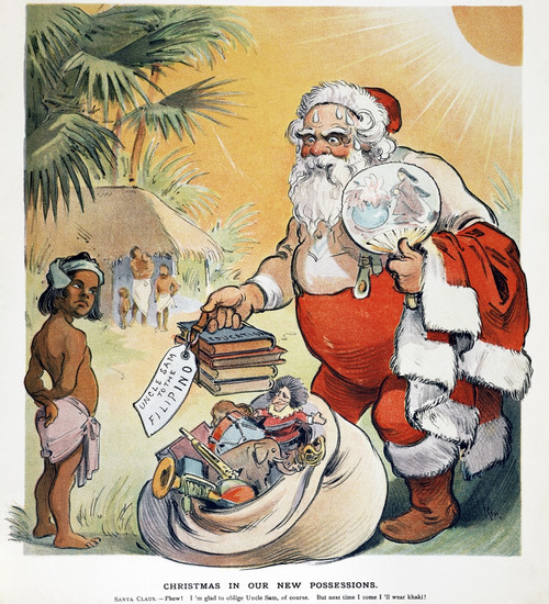 Philippine Cartoon, 1902. /Nan American Cartoon Of 1902 Depicting An Overheated Uncle Sam Bringing Gifts To A Dubious Philippine Islander. Poster Print by Granger Collection - Item # VARGRC0009950