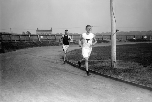 Jim Thorpe (1888-1953). /Njames Francis Thorpe. American Athlete. Jim Thorpe (Left) And Thomas Mclaughlin (Right) Running On A Track, 1910S. Poster Print by Granger Collection - Item # VARGRC0106611
