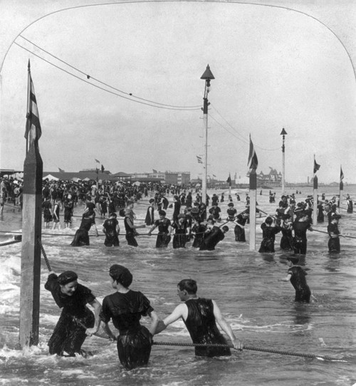 Coney Island: Beach, C1903. /Nbathers Holding Onto Ropes In The Surf At Coney Island, Brooklyn, New York. Stereograph, C1903. Poster Print by Granger Collection - Item # VARGRC0115699