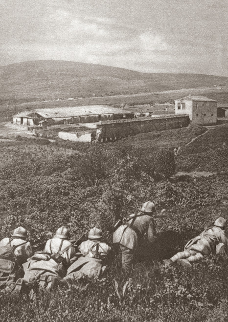 World War I: Bulgaria. /Nserbian Soldiers Sneaking Stealthily Forward In A Surprise Attack On A Farm Held By Bulgarians During World War I. Photograph, C1916. Poster Print by Granger Collection - Item # VARGRC0408128
