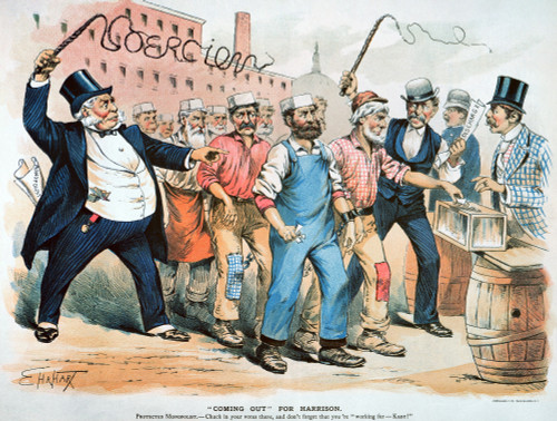 Harrison Cartoon, 1888. /Nan 1888 American Cartoon Suggesting The Coercion Of Workers By Their Employers To Vote For The Republican Presidential Candidate, Benjamin Harrison. Poster Print by Granger Collection - Item # VARGRC0037213