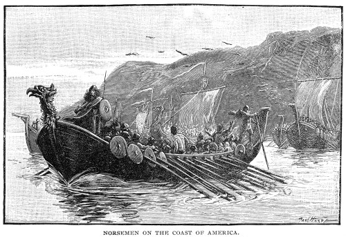 Norse Ships, C1000 A.D. /Nnorsemen Off The Coast Of North America. Wood Engraving, American, Late 19Th Century. Poster Print by Granger Collection - Item # VARGRC0006563