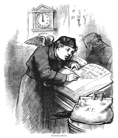 Nast: New Year, 1878. /N'The Newest Arrival.' New Year'S Engraving By Thomas Nast, 1878. Poster Print by Granger Collection - Item # VARGRC0266570
