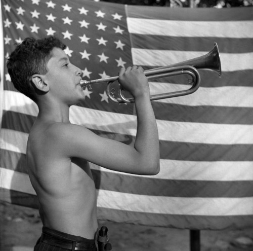 Bugler, 1943. /Na Camper Playing Mess Call On A Bugle At Camp Nathan Hale, An Interracial Summer Camp In Southfields, New York. Photograph By Gordon Parks, 1943. Poster Print by Granger Collection - Item # VARGRC0351606