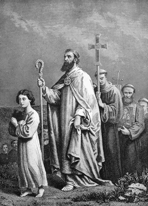 Saint Patrick (C389-461). /Npatron Saint Of Ireland. Traveling To Tara. Line Engraving, 19Th Century. Poster Print by Granger Collection - Item # VARGRC0051051 Saint Patrick (C389-461). /Npatron Saint Of Ireland. Traveling To Tara. Line Engraving, 19Th Century. Poster Print by Granger Collection - Item # VARGRC0051051