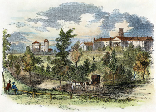 Amherst College, 1855. /Ncolleges And Observatory In Amherst, Massachusetts. Wood Engraving, American, 1855. Poster Print by Granger Collection - Item # VARGRC0057606
