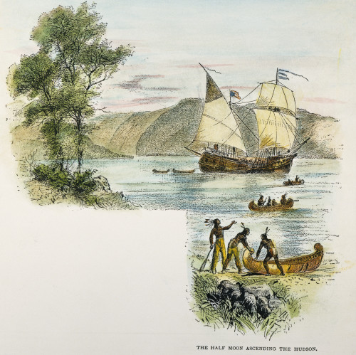 Hudson'S 'Half Moon'. /Nhenry Hudson'S 'Half Moon' Ascending The Hudson River In 1609. Colored Engraving, 19Th Century. Poster Print by Granger Collection - Item # VARGRC0009398