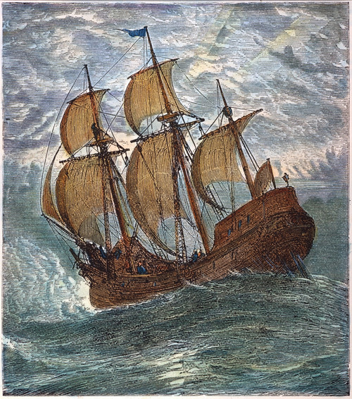 Mayflower At Sea, 1620. /Nthe Mayflower At Sea During The Pilgrims' Voyage To America. Wood Engraving, American, Late 19Th Century. Poster Print by Granger Collection - Item # VARGRC0011384