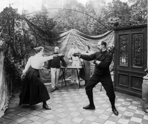 Fencing, C1904. /Na Woman And A Man Dueling As Three People Watch. Photograph, C1904. Poster Print by Granger Collection - Item # VARGRC0130948