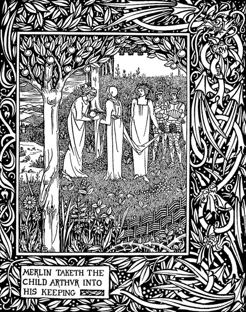 Beardsley: Morte D'Arthur. /Nmerlin The Magician Taking The Child Arthur Into His Keeping. Drawing By Aubrey Beardsley From An 1894 Edition Of Sir Thomas Malory'S 'Le Morte D'Arthur.' Poster Print by Granger Collection - Item # VARGRC0018253