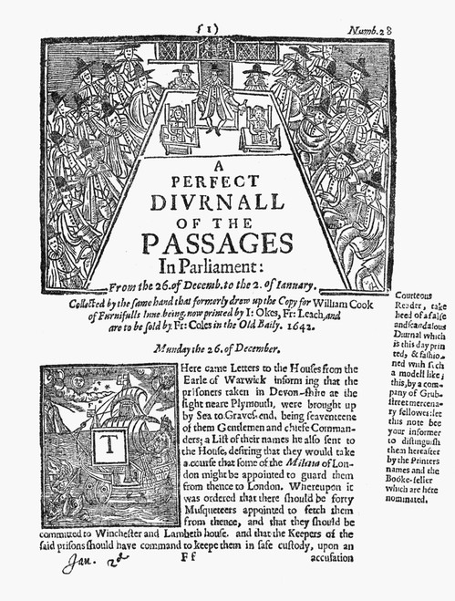 English News-Letter, 1642. /Ntitle Page Of 'A Perfect Diurnall,' An English Newsletter Of 1642. Poster Print by Granger Collection - Item # VARGRC0064063