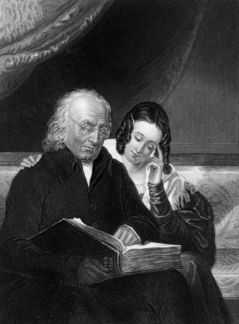 Reading The Holy Bible. /Nsteel Engraving, American, 19Th Century. Poster Print by Granger Collection - Item # VARGRC0078187