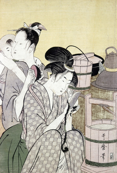 Japan: Kitchen, C1775. /None Woman Peels Vegetables While The Other Cares For A Baby. Woodblock Print, Late 18Th Century, By Kitagawa Utamaro. Poster Print by Granger Collection - Item # VARGRC0103362