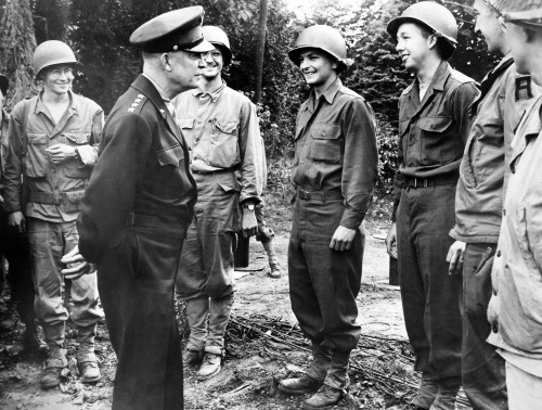Dwight D. Eisenhower /N(1890-1969). 34Th President Of The United States. Eisenhower Pausing To Talk To Soldiers In France, 26 July 1944. Poster Print by Granger Collection - Item # VARGRC0029387