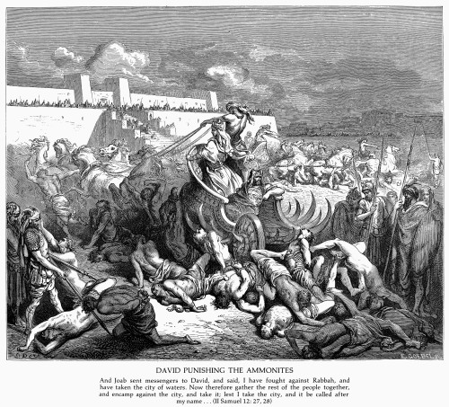 David Defeating Ammonites. /Nthe Army Of King David, Under The Generalship Of Joab, Deafeats King Hanun And The Ammonites (2 Samuel 12: 27-8). Wood Engraving, 19Th Century, After Gustave Dor_. Poster Print by Granger Collection - Item # VARGRC0050093