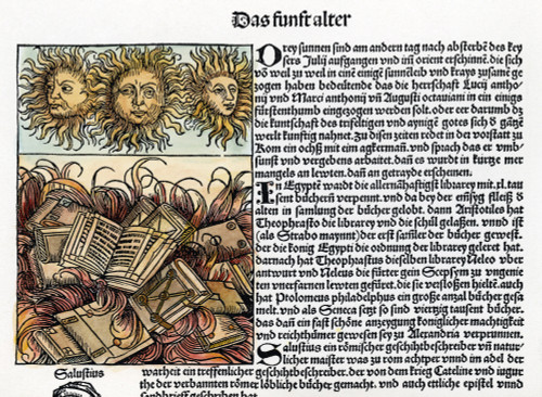 Alexandria Library. /Nthe Burning Of The Library In Alexandria, Egypt, By The Romans Under Julius Caesar In 47 B.C. German Woodcut, 1493. Poster Print by Granger Collection - Item # VARGRC0042269