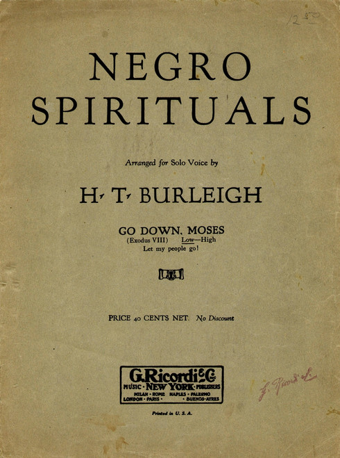 Sheet Music: Spiritual. /Nsheet Music Cover For The African American Spiritual 'Go Down Moses,' Arranged By Harry T. Burleigh, Published In New York, 1917. Poster Print by Granger Collection - Item # VARGRC0167021