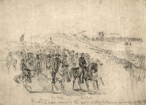 Abraham Lincoln /N(1809-1865). 'President Lincoln Reviewing The Army Of The Potomac On Monday, April 6, 1863.' Drawing By Edwin Forbes. Poster Print by Granger Collection - Item # VARGRC0114190