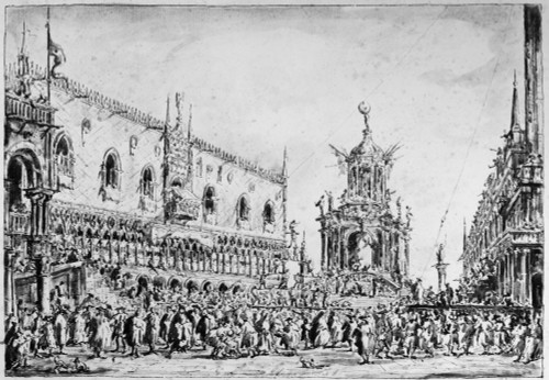 Venice: Giovedi Grasso. /Nthe Festival Of Giovedi Grasso On The Pizzetta In Venice, Italy. Drawing By Francesco Guardi, 18Th Century. Poster Print by Granger Collection - Item # VARGRC0216431
