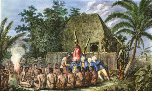 Cook: Sandwich Islands 1779. /Nan Offering Before Captain James Cook In The Sandwich (Hawaii) Islands, 1779: Colored English Engraving, 1784. Poster Print by Granger Collection - Item # VARGRC0061111