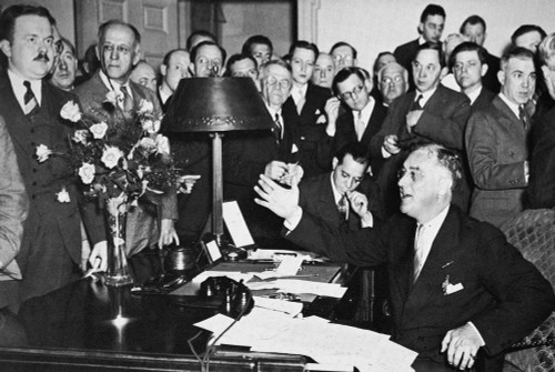 Franklin D. Roosevelt /N(1882-1945). 32Nd President Of The United States. Roosevelt Giving A Press Conference, 1933. Poster Print by Granger Collection - Item # VARGRC0102622