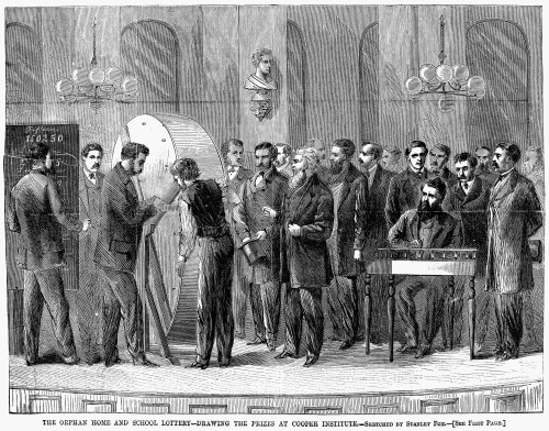 Lottery Drawing, 1867. /Nthe Orphan Home And School Lottery-Drawing The Prizes At Cooper Institute, New York. Wood Engraving From An American Newspaper Of 1867. Poster Print by Granger Collection - Item # VARGRC0053261