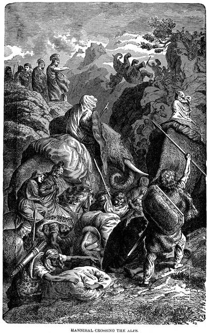 Hannibal (247-183 B.C.). /Ncarthaginian General. Hannibal And His Army Crossing The Alps Into Italy, 218 B.C. Line Engraving. Poster Print by Granger Collection - Item # VARGRC0039777