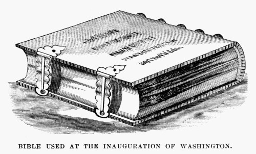 Washington: Bible, 1789. /Nbible Used At The Inauguration Of George Washington, 1789. Wood Engraving, American, 1883. Poster Print by Granger Collection - Item # VARGRC0113023