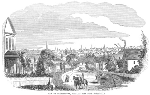 Massachusetts Town, 1854. /Nthe Town Of Charlestown, Massachussets, As Seen From Somerville. Wood Engraving, American, 1854. Poster Print by Granger Collection - Item # VARGRC0082474