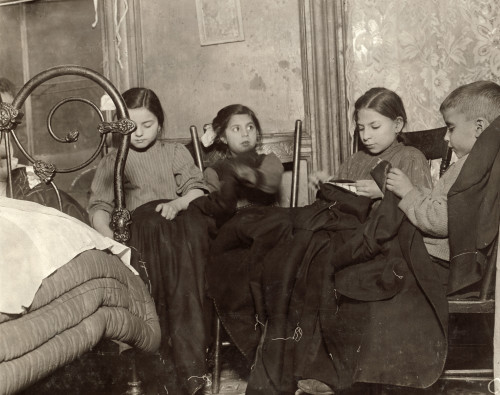 Hine: Home Industry, 1910. /Nthree Young Girls And A Boy Working On Garments In A Tenement Apartment In New York City. Photograph By Lewis Hine, February 1910. Poster Print by Granger Collection - Item # VARGRC0166758