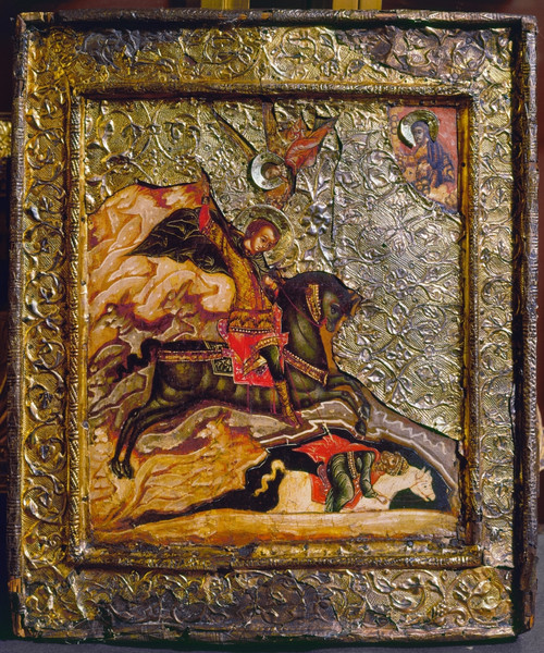 Russian Icon: Demetrius. /Nsaint Demetrius Slaying The Pagan Lyaios. Russian Orthodox Painting, 17Th Century. Poster Print by Granger Collection - Item # VARGRC0129528