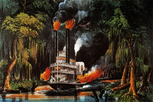 Louisiana: Steamboat, 1865. /Nthrough The Bayou By Torchlight. Lithograph, C1865, By Currier & Ives. Poster Print by Granger Collection - Item # VARGRC0011660