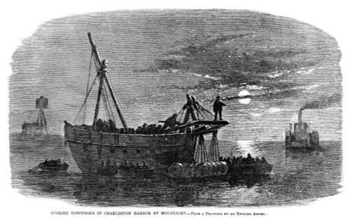 Civil War: Torpedo Boat. /N'Sinking Torpedoes In Charleston Harbor By Moonlight.' Engraving, 1863. Poster Print by Granger Collection - Item # VARGRC0265214