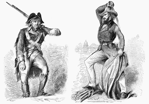 Soldier: 1776 And 1861. /N'The Virginian Of 1776' During The Revolutionary War And 'The Virginian Of 1861' At The Start Of The Civil War. Wood Engraving, American, 1861. Poster Print by Granger Collection - Item # VARGRC0267715