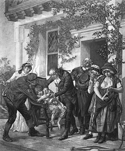 Edward Jenner (1749-1823). /Nthe First Vaccination By Doctor Jenner, 14 May 1796. Photogravure, Late 19Th Century, After A Painting By Georges Gaston Melingue (1840-1914). Poster Print by Granger Collection - Item # VARGRC0053940 Edward Jenner (1749-1823). /Nthe First Vaccination By Doctor Jenner, 14 May 1796. Photogravure, Late 19Th Century, After A Painting By Georges Gaston Melingue (1840-1914). Poster Print by Granger Collection - Item # VARGRC0053940