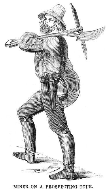 California Gold Rush, 1852. /Na California Forty-Niner. Wood Engraving, American, 1852. Poster Print by Granger Collection - Item # VARGRC0036460