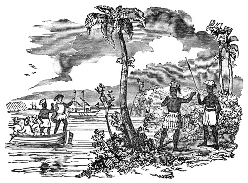 Christopher Columbus /N(1451-1506). Italian Navigator. Columbus Arriving In Cuba In 1492. Wood Engraving, American, 19Th Century. Poster Print by Granger Collection - Item # VARGRC0002073