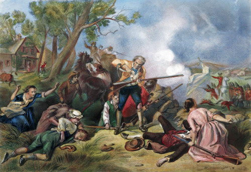 Concord/Lexington, 1775. /Nfirst Blow For Liberty (Lexington/Concord). Colored Engraving By A.H. Ritchie, 19Th Century. Poster Print by Granger Collection - Item # VARGRC0060954