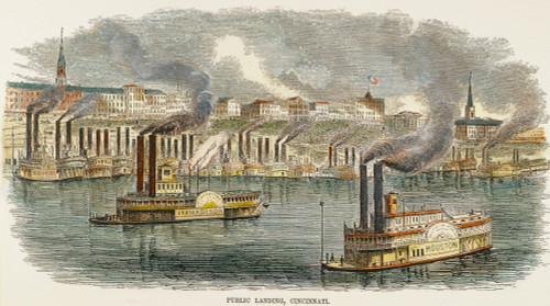 Riverboats At Cincinnati. /Nriverboats At The Public Landing, Cincinnati, Ohio. Color Engraving, American, 1855. Poster Print by Granger Collection - Item # VARGRC0061452