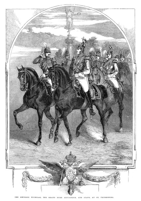Nicholas I (1796-1855). /Nczar Of Russia, 1825-1855. Nicholas I With Grand Duke Alexander And Their Staff, At St. Petersburg, Russia. Engraving, English, 1854. Poster Print by Granger Collection - Item # VARGRC0265444