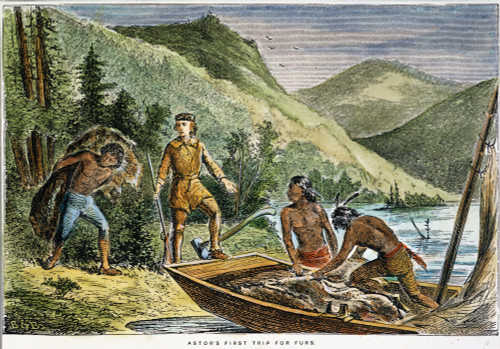 Fur Trade. /Njohn Jacob Astor'S First Fur-Buying Expedition Up The Hudson Valley, C1787. Engraving, 19Th Century. Poster Print by Granger Collection - Item # VARGRC0008548