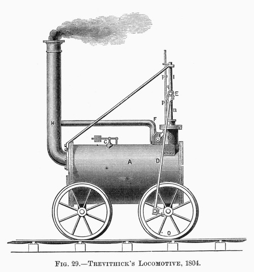 Locomotive, 1803. /Nrichard Trevithick And Andrew Vivian'S High-Pressure Steam Carriage Of 1803. Line Engraving, 1878. Poster Print by Granger Collection - Item # VARGRC0043154